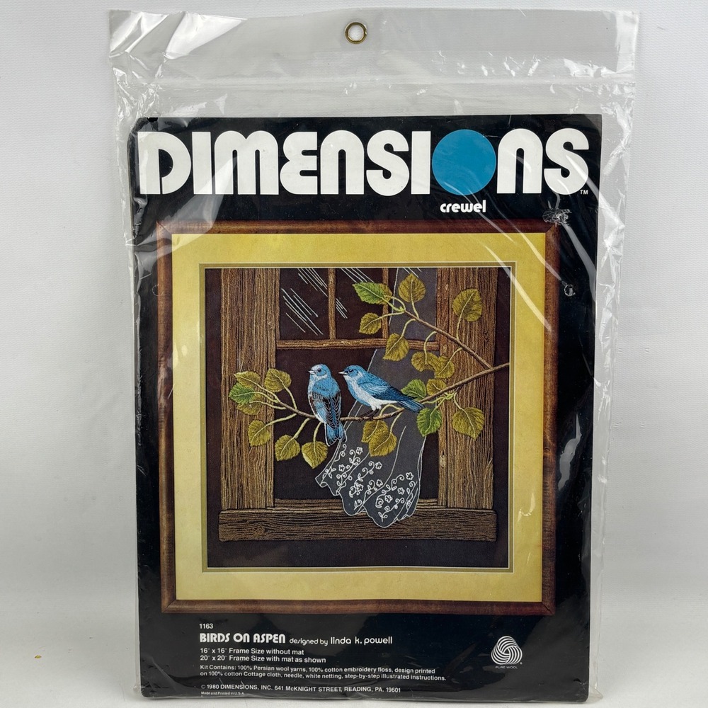 Dimensions Birds On Aspen Crewel Kit 1163 Bluebird Linda K Powell Vintage 1980